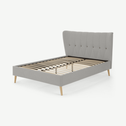 An Image of Charley Double Bed, Hail Grey & Oak Stain Legs
