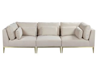 An Image of Cassie Three Seat Sofa – Chalk – Brushed Brass Base