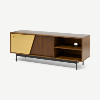 An Image of Mischa Wide TV Stand, Acacia Wood & Brass