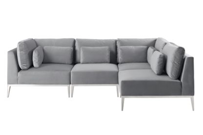 a7836ae0c258677b8fcc11a805080f3f8d629ad935bc66a0999a64105a25f44a.jpg An Image of Cassie Right Hand Corner Sofa – Dove Grey – Stainless Steel Base