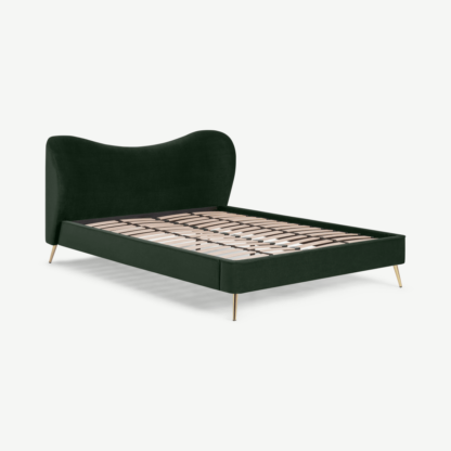 An Image of Kooper Double Bed, Laurel Green Velvet