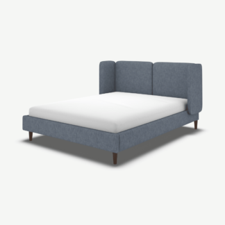 An Image of Ricola Super King Size Bed, Denim Cotton with Walnut Stain Oak Legs
