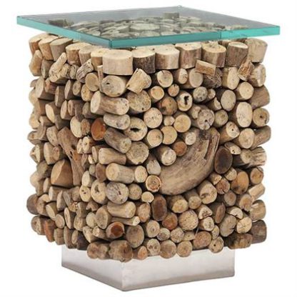 An Image of Caspian Solace Natural Driftwood and Glass Sidetable