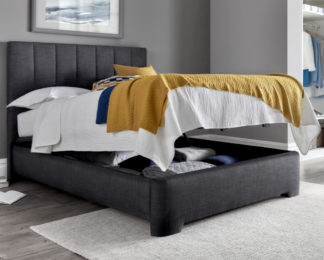 An Image of Medburn Slate Grey Fabric Ottoman Storage Bed Frame - 6ft Super King Size