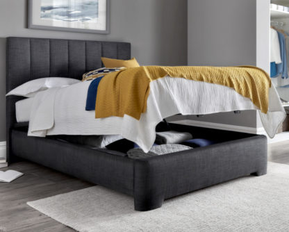 a921924f87f8365f5951610b80a328e6edbaf23ef97269b593410da0a1d3c959-1.jpg An Image of Medburn Slate Grey Fabric Ottoman Storage Bed Frame - 6ft Super King Size
