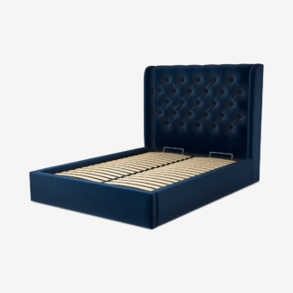 An Image of Romare Double Ottoman Storage Bed, Regal Blue Velvet