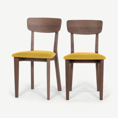 An Image of Jenson Set of 2 Dining Chairs, Yellow & Dark Stain Oak