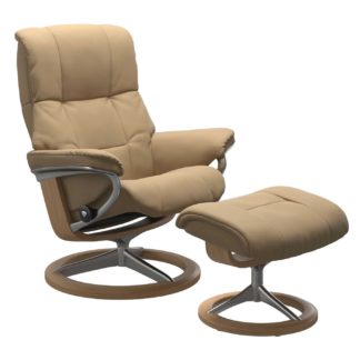An Image of Stressless Mayfair Medium Signature Chair & Stool, Paloma Sand & Oak