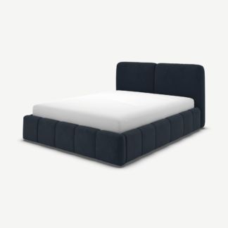 An Image of Maxmo Double Ottoman Storage Bed, Dusk Blue Velvet