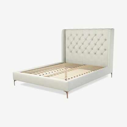 An Image of Romare King Size Bed, Putty Cotton with Copper Legs