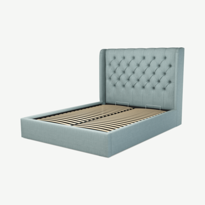 An Image of Romare King Size Ottoman Storage Bed, Sea Green Cotton