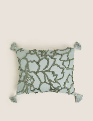 An Image of M&S Cotton Rich Floral Tufted Bolster Cushion