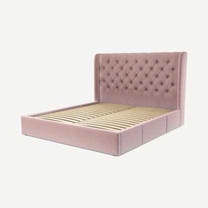 An Image of Romare Super King Size Bed with Storage Drawers, Heather Pink Velvet