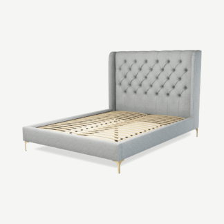 An Image of Romare King Size Bed, Wolf Grey Wool with Brass Legs