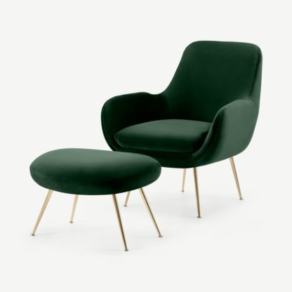 An Image of Moby Accent Armchair and Footstool, Pine Green Velvet