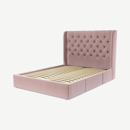 An Image of Romare King Size Bed with Storage Drawers, Heather Pink Velvet