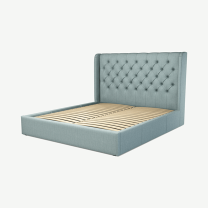 An Image of Romare Super King Size Bed with Storage Drawers, Sea Green Cotton