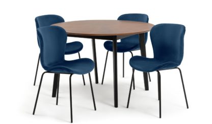 An Image of Habitat Sunny Wood Effect Dining Table & 4 Blue Chairs