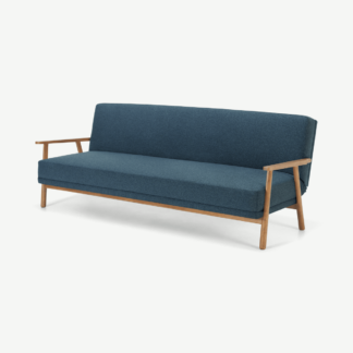 An Image of Lars Click Clack Sofa Bed, Orleans Blue and Oak Frame