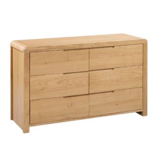 An Image of Curve Oak 6 Drawer Wooden Wide Chest