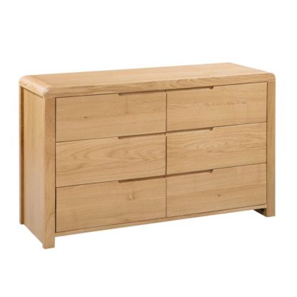 An Image of Curve Oak 6 Drawer Wooden Wide Chest