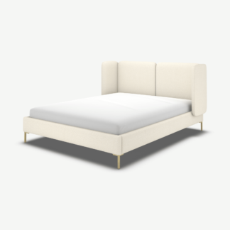 An Image of Ricola King Size Bed, Ivory White Boucle with Brass Legs