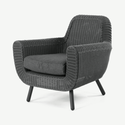 An Image of Jonah Garden Armchair, Dark Grey Poly Rattan