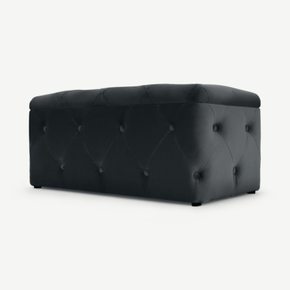 An Image of Hampton Rectangle Storage Pouffe, Midnight Grey Velvet