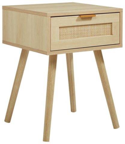 An Image of Light Rattan 1 Drawer Bedside Table - Light Wood