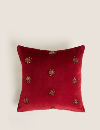 An Image of M&S Velvet Beaded Star Cushion