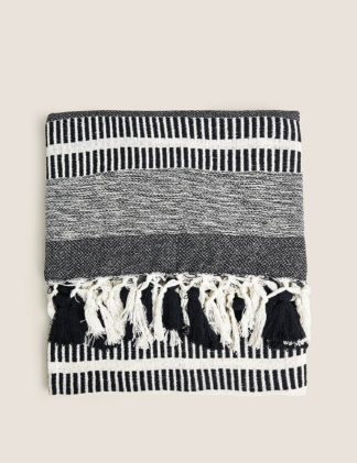 An Image of M&S Cotton Rich Woven Monochrome Stripe Throw