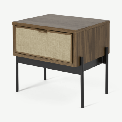 An Image of Balmore Bedside Table, Walnut & Hessian