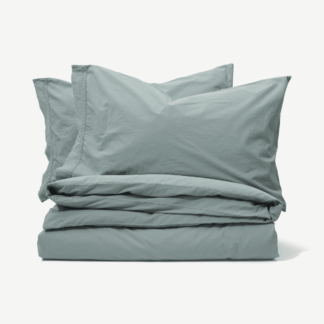 An Image of Zana 100% Organic Cotton Stonewashed Duvet Cover + 2 Pillowcases, King, Seafoam