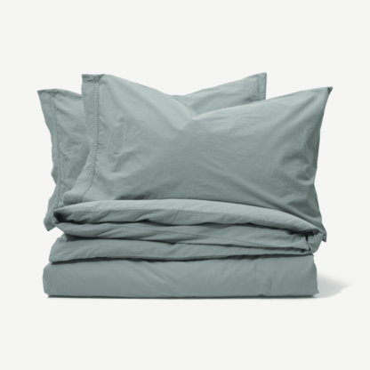 An Image of Zana 100% Organic Cotton Stonewashed Duvet Cover + 2 Pillowcases, Double, Seafoam