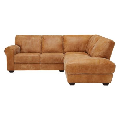 An Image of 100% Leather Chaise Sofa - Right Hand Facing - Light Brown - W241 x D101/207 x H84cm - New Houston by Barker & Stonehouse