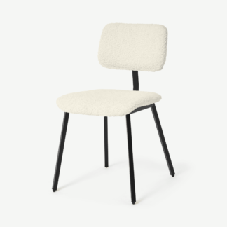 An Image of Solomon Dining Chair, Faux Sheepskin with Black Legs