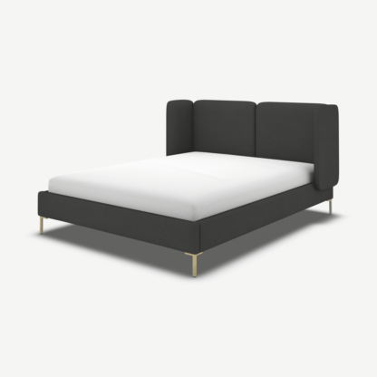 An Image of Ricola Super King Size Bed, Etna Grey Wool with Brass Legs