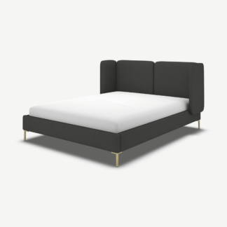 An Image of Ricola King Size Bed, Etna Grey Wool with Brass Legs
