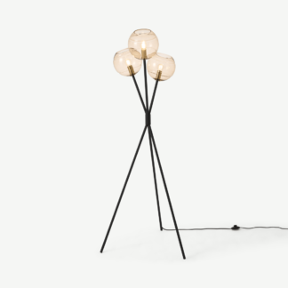 An Image of Mika Tripod Floor Light, Champagne, Grey & Brass