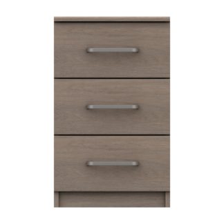 An Image of Parker Beige 3 Drawer Bedside Table Dark Wood (Brown)