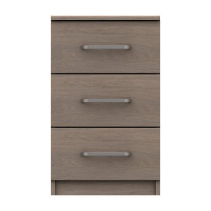 An Image of Parker Beige 3 Drawer Bedside Table Dark Wood (Brown)