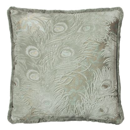 An Image of Peacock Cut Velvet Cushion with Fringe - 45x45cm