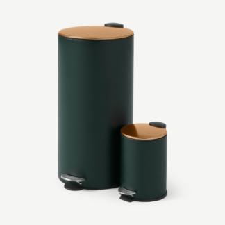 An Image of Cross Flat Top Pedal Bin, 27L & 3L, Forest Green & Copper