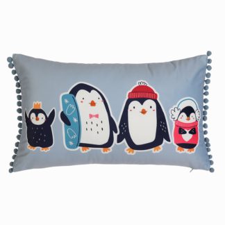 An Image of Penguins Cushion - Blue - 30x50cm