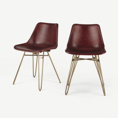 An Image of Set of 2 Kendal Dining Chairs, Oxblood and Brass