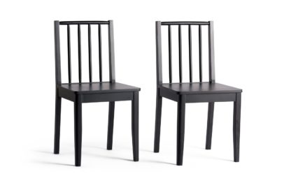 An Image of Habitat Nel Pair of Solid Wood Spindle Chair - Black