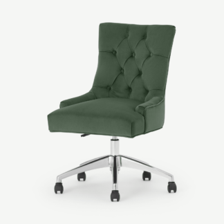 An Image of Flynn Office Chair, Elm Green Velvet with Chrome Legs