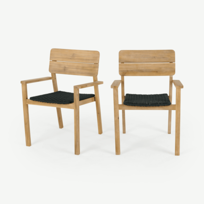 An Image of Jala Garden Set of 2 Dining Carver Chair, Acacia wood and Spun polyester