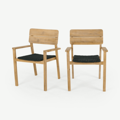 bfeb39af39d096f84a3a3d291ee2ffec739ece2d4310d8697fe1b80377d1a2ee.png An Image of Jala Garden Set of 2 Dining Carver Chair, Acacia wood and Spun polyester