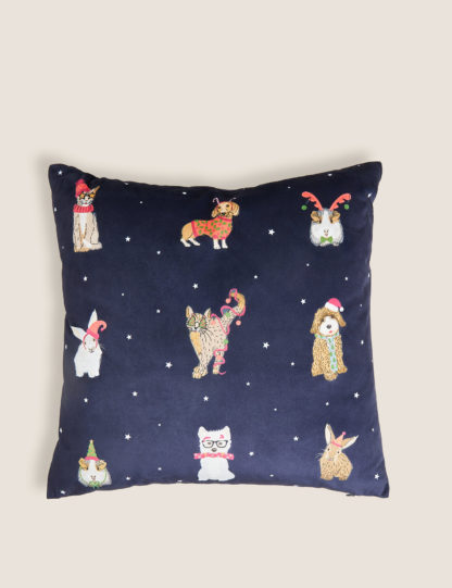 An Image of M&S Santa Paws Small Velvet Cushion